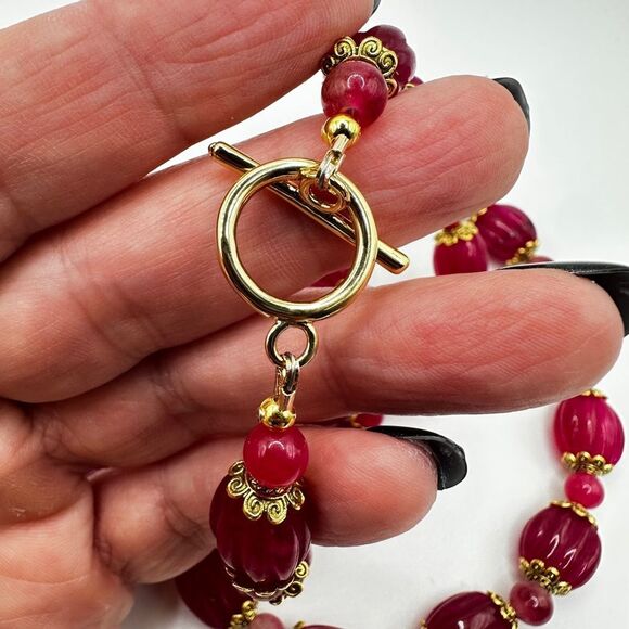 30", carved Ruby, tourmaline, rose quartz and glass artisan necklace! - Picture 7 of 12